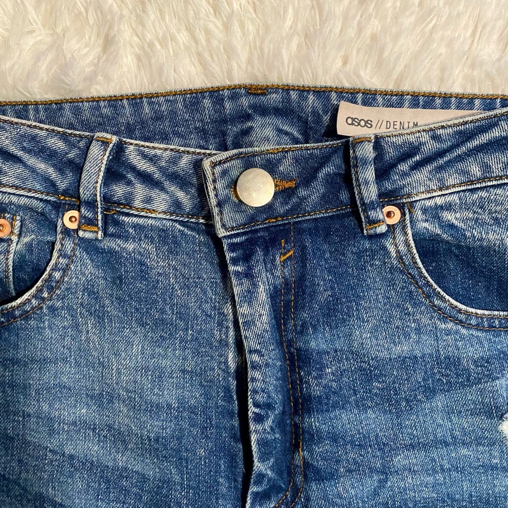 ASOS Denim Ripped Blue High Waisted Jeans - Picture 2 of 4